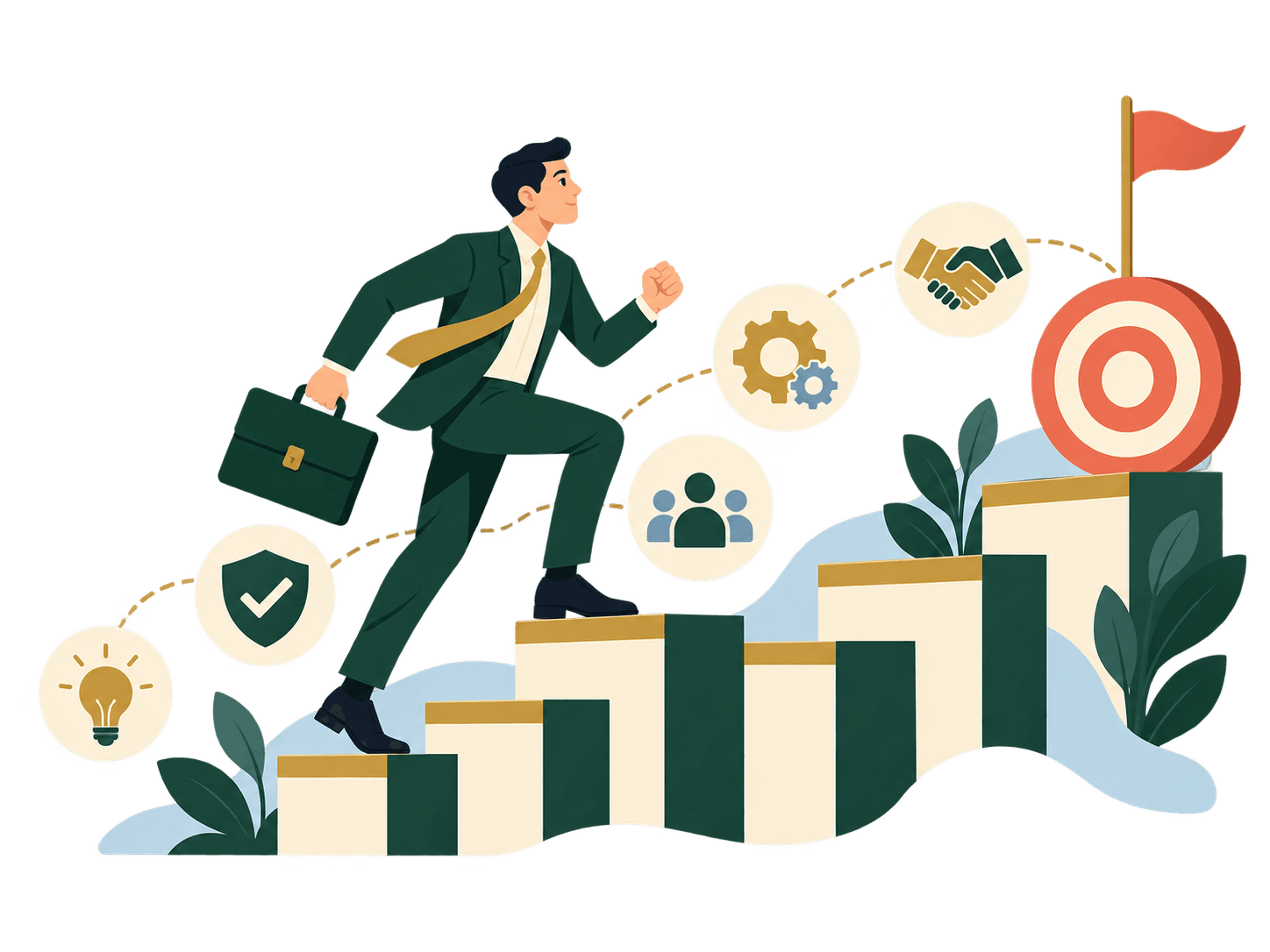 A business professional moving toward a goal