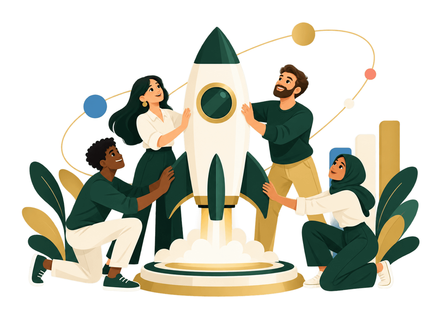 Team launching a rocket toward a shared future